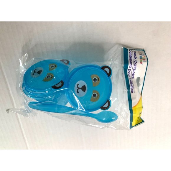 New Angel Of Mine Blue Hard Plastic Bear Light Blue 2 Pack Snack Containers with - Picture 1 of 2